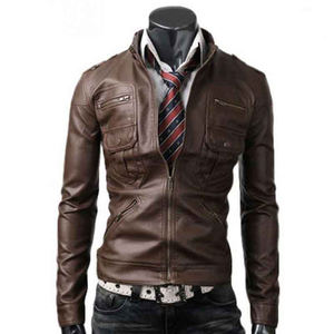 Nouvelle veste en cuir pour hommes Blouson aviateur en similicuir Veste en cuir pour hommes Automne Hommes Col montant Manteau décontracté - Product Image 3