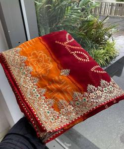 ชุดผ้าส่าหรีงานปักผ้า Georgette ล่าสุดเสื้อเบลาส์แต่งตะเข็บสำหรับงานแต่งงานขายส่งเสื้อผ้าพื้นเมืองสีแดงเข้ม - Product Image 2