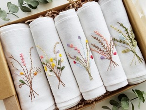 Serviette à thé à ourlet blanc Fine Dining Japan Style coton lin brodé à la main monogramme personnalisé couleur taille serviettes - Product Image 5