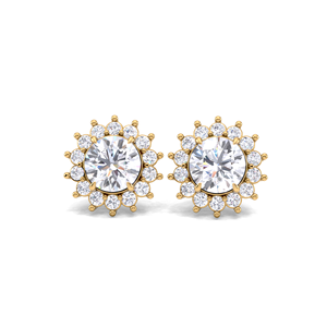Boucles d'oreilles clous halo en diamant rond de laboratoire 1,28 carat, plaqué or 18 carats jaune, blanc et rose, rhodié, minimalistes, à visser, bijoux fins - Product Image 1