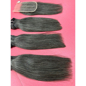 Extensiones de cabello humano sin procesar indio de alta calidad Cierre HD y paquetes crudos de trama gris recta natural - Product Image 5