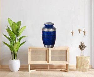 แกะสลักอลูมิเนียมCremation Urnสําหรับเถ้ามนุษย์ผู้ใหญ่ชายหญิงสัตว์เลี้ยงแมวสุนัขUrnขนาดใหญ่ฝังศพUrnsสําหรับเถ้า (สีฟ้า) - Product Image 4