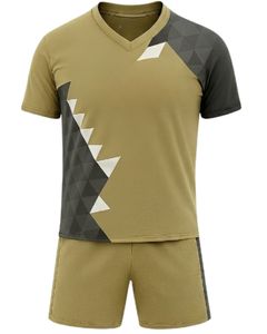 <b>Men</b> <b>V</b> <b>Neck</b> Sports <b>T</b> <b>Shirt</b> And Shorts Set Khaki Olive Polyester Quick Dry Breathable Athletic Training Wear OEM Custom Uniforms - Product Image 1