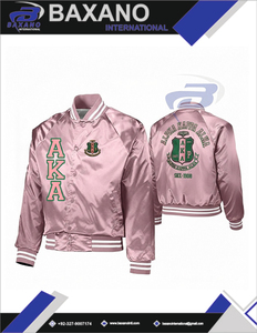 Alfa |   Kapa |   Chaqueta Bomber de Satén de Invierno Alpha Sorority con Letras Griegas en Rosa y Verde, Resistente al Viento, Chaqueta Bomber AKA Sorority - Product Image 6
