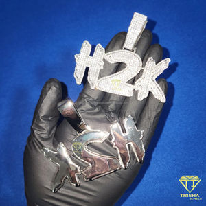 Men's Hip Hop Name Pendants Iced Out Big <b>Initials</b> & Numbers <b>Necklace</b> VVS Lab Grown Diamond Letters <b>Silver</b> charm Pendants - Product Image 4