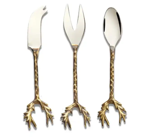Cuchillos y tenedor de metal con mango de madera Juego de herramientas de queso de color dorado y verde para hotel y restaurante - Product Image 6