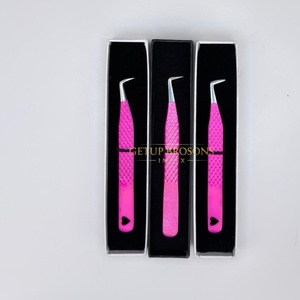 Pinzas para Pestañas de Acero Inoxidable con Punta de Fibra Duradera, Diseño de Corazón Recortado, Recubrimiento en Polvo Rosa Claro, 90 Grados - Product Image 2