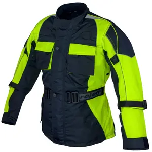 Long work motorcycle black and yellow color biker motorbike with waist belt closer air vent on front and back touring jacket