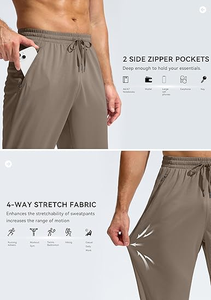 Pantalon de survêtement pour homme avec poches zippées Pantalon athlétique en maille légère pour homme avec fond ouvert Workout Gym Running - Product Image 6