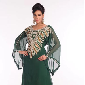 Botella verde bordado Georgette islámico kaftan - Product Image 1