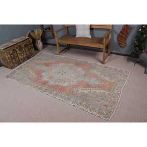 Turkish Rug, Area 4.2x7.7 ft Vintage Rug, <b>Red</b> Polka dot <b>Wool</b> Rug - Product Image 1