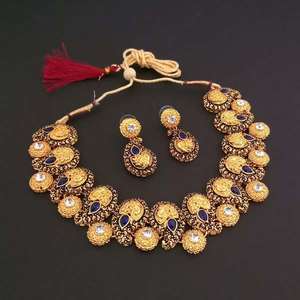 Conjunto de Collar chapado en oro con piedra Kundan azul Midas Touch 1112208B Conjunto de joyería fina Premium - Product Image 1