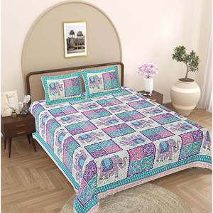 Turquoise Blue 100% Cotton 240 TC Bedsheet Set with 2 Pillow Covers Ethnic Motifs for Home Use (ADB1480) for 1 <b>King</b> <b>Size</b> Bed - Product Image 1