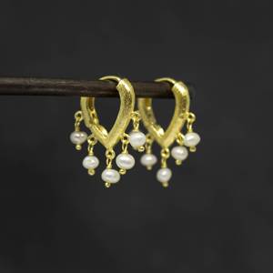Best Seller Handcrafted 925 Sterling <b>Silver</b> Freshwater Pearl <b>Earring</b> Sponge Trendy Hook Shape June Birthstone <b>Hoop</b> <b>Earrings</b> - Product Image 1