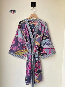 ชุดนอนกิโมโนผ้าฝ้ายสไตล์อินเดียสำหรับเป็นของขวัญขนาดเดียวสำหรับใส่ในฤดูร้อนชุดคลุมชุดนอนพิมพ์ลายดอกไม้และนกสำหรับใส่ในฤดูร้อน - Product Image 5