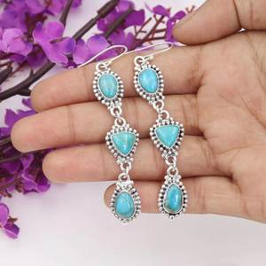 Handmade Arizona Turquoise Drop Earrings 925 Sterling Silver Boho Gemstone Jewelry for Women Statement Dangle - Product Image 5