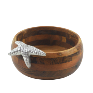 Bol de service en bois et métal de forme ronde au design unique avec poignée dorée fait à la main pour bol de décoration de table à faible coût - Product Image 4