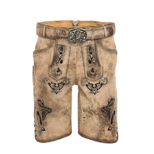Auténticos Pantalones Cortos Lederhosen de Cuero de Ante Vacuno Personalizados, Prendas Tradicionales Bávaras Hechas de Lona con Patrón Sólido - Product Image 1