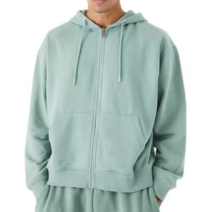Hoodies zippés personnalisés à cordon de serrage, coupe ample et carrée, en polaire unie, de haute qualité pour hommes – Meilleures ventes - Product Image 1