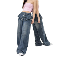 Jeans en denim bleu taille haute pour femme, style Y2K, décontracté, respirant, à franges, coupe large, motif léopard, streetwear, vente en gros