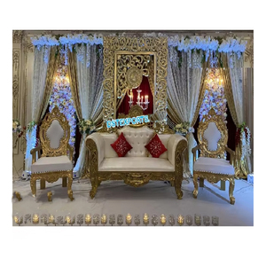 Causeuse de mariage en or blanc et chaises réception scène mariée marié sièges meubles indien Bollywood mariage scène canapé ensemble - Product Image 1