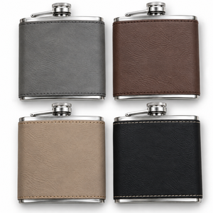 Flacons à liqueur personnalisés avec logo, en cuir, 6 oz, en acier inoxydable, avec housse en cuir végétalien - Product Image 3