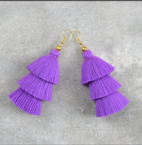 Handmade Magic Handmade Light Purple Tassel Earrings Fringe Tassel Earrings - Gold - Long - Product Image 1