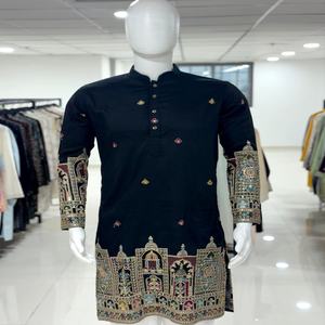 Ropa de Boda, Kurta Pajama de Algodón Semi-Sintético con Bordado de Lentejuelas, Exportador y Proveedor Mundial desde Surat al Precio Más Bajo - Product Image 1