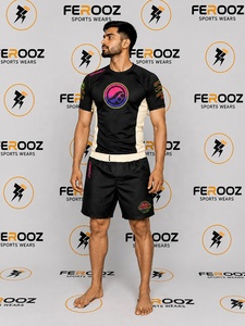 Rashguard MMA unisexe de qualité supérieure, noir et gris foncé, manches courtes, impression de logo coloré, respirant, séchage rapide, vêtements de sport pour adultes - Product Image 6