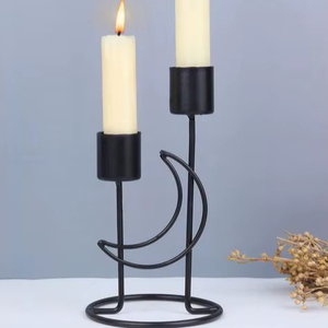 Black Metal Double Head Crescent Moon Taper <b>Candle</b> Holder Islamic Ramadan Wedding Table Centerpiece Luxury Home Decoration Items - Product Image 1