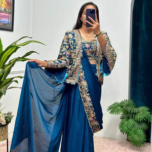 Última colección de diseñador de boutique indio con encaje Moti bordado en tela de seda Chinnon para mujer, ropa de fiesta - Product Image 2