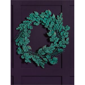 Couronne murale rustique en métal avec feuilles et fleurs, style shabby chic, verdigris, art floral en forme de cercle pour l'entrée et la décoration de patio de ferme moderne - Product Image 2