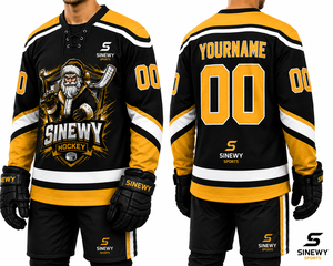 SINEWY SPORTS Heren Custom IJshockey Jersey Zwart Goud Santa Design Gesublimeerd Vochtregulerend Volledige Mouw Regular Fit - Product Image 4