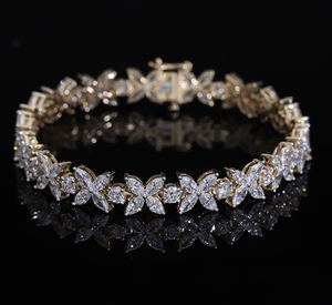 14K <b>Gold</b> F VVS VS Lab Grown CVD Diamond Rhodium Plated Floral Bracelet Marquise Cut Stones Luxury Flower Design Fine Jewelry - Product Image 3