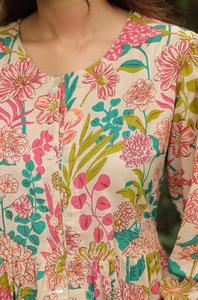 เสื้อลายดอก jaipuri หลากสีเสื้อแขนสั้นสีน้ำตาลพิมพ์ลายดอกไม้สำหรับฤดูร้อนมีกระดุมปิดผ้าทอซักได้ - Product Image 5