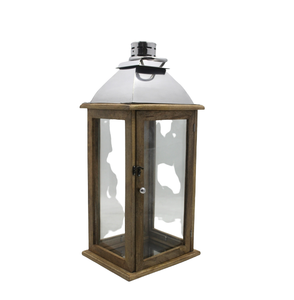 Hotel decorative Glass Steel and wood lanterns dead Brown <b>PC</b> candle holder candle <b>stand</b> for wedding & home decor - Product Image 6