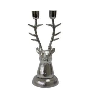 Handmade aluminium candle stand rough nickel silver colour double candle holder candlestick for home decoration