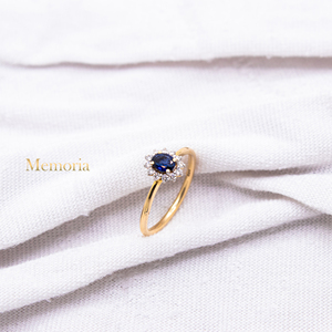 Floral Halo Diamond <b>Ring</b> Precious Blue Sapphire Gemstone <b>Ring</b> 14k Yellow Gold Minimalist <b>Ring</b> for Women - Product Image 4