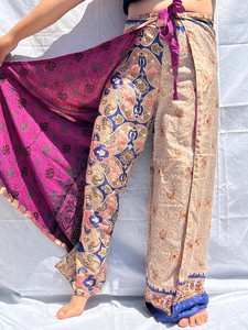 Pantalon en soie sari indien Pantalon sarouel en soie réversible Pantalon enveloppant imprimé pour femme - Product Image 4