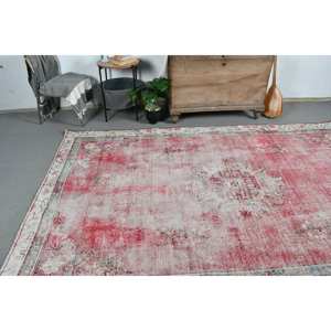 พรมตุรกีโบราณพื้นที่ขนาดใหญ่6.1 x 9.5ft คลาสสิกสีแดงสีเบจแอบสแตรกต์วัสดุขนสัตว์ยางขนาด10มม. สำหรับตกแต่งห้องโถง - Product Image 2