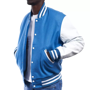 Custom Wholesale Varsity Jacket Black <b>Wool</b> Body with <b>White</b> Leather Sleeves button up baseball jacket letteman - Product Image 5