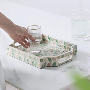 Bandeja de servicio de nácar hecha a mano, bandejas MOP de alta calidad, centro de mesa para sala de estar, comedor - Product Image 6