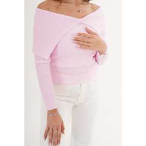 Pull en tricot rose à col en V pour femmes en vente en gros - Product Image 3