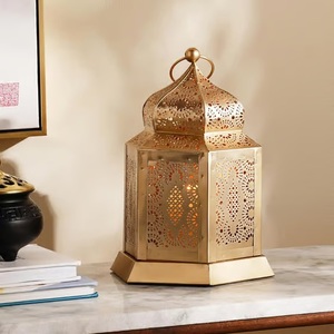 Luxury Gold Metal <b>Moroccan</b> <b>Lantern</b> with Intricate Cutwork Warm Candle Glow Elegant Ramadan Home Decor Accent - Product Image 2