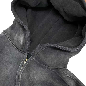 Sweat à capuche zippé pour hommes OEM personnalisé haute qualité Streetwear pull à capuche vierge surdimensionné Vintage lavage à l'acide soleil délavé en détresse - Product Image 3