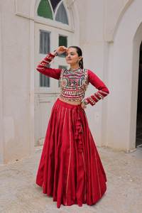 Vestido Lehenga Choli de Fiesta para Mujer, Reversible, Tela Romana, Bordado Kutchi Gamthi, Estilo Casual, Todas las Temporadas, Talla Cosida de 40 Pulgadas - Product Image 4