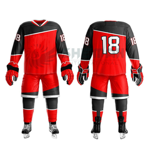 Benutzer definierte 100% Polyester Eishockey Uniform Sets Neueste Design in verschiedenen Stilen und einfachen Farben mit benutzer definierten Teamnamen - Product Image 6