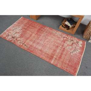 Alfombra de lana de retazos vintage de 2,8x5,9 pies, alfombra de tejido plano turco para sala de estar, roja y beige con respaldo de látex - Product Image 4