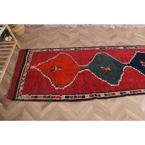 Turkish Rug, <b>Runner</b> 3.1x9.8 ft Vintage Rug, <b>Red</b> Blue Ombr Wool Rug - Product Image 5
