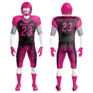 Uniforme de Fútbol Americano Personalizable 100% Poliéster, Estilo Tackle Twill, Duradero, Rosa y Negro Sublimado, Manga Corta, Talla Grande - Product Image 1